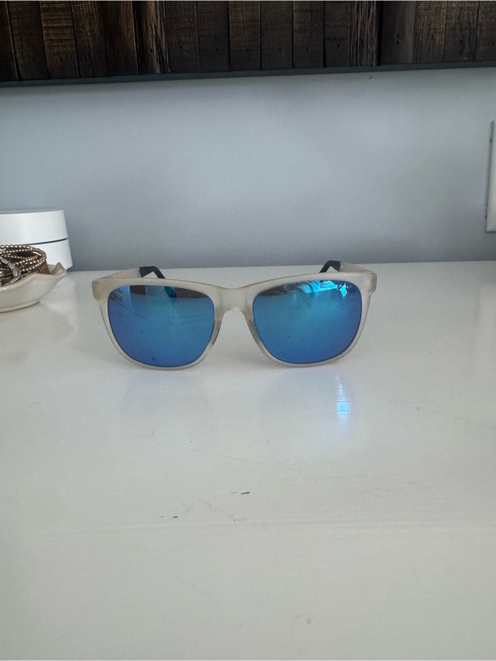 Maui Jim Clear Frame Sunglasses with Blue Mirrored Lenses